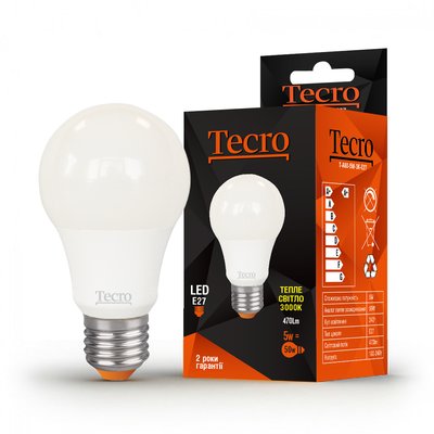 Лампа світлодіодна Tecro 5W E27 3000K (T-A60-5W-3K-E27) T-A60-5W-3K-E27 фото