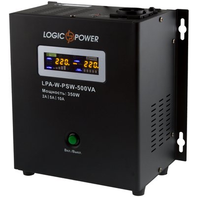 Джерело безперебійного живлення LogicPower LPA-W-PSW-500VA (350Вт)2A/5A/10A, Lin.int., AVR, 1 x евро, LCD, металл, з правильною синусоїдою 12V, настінний LP7145 фото
