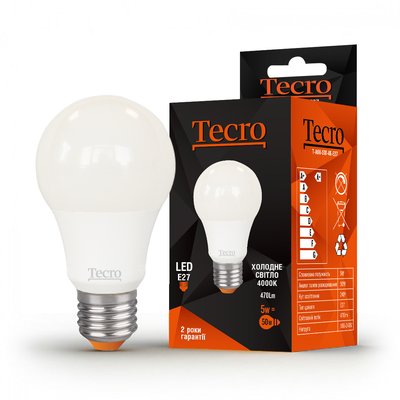 Лампа світлодіодна Tecro 5W E27 4000K (T-A60-5W-4K-E27) T-A60-5W-4K-E27 фото
