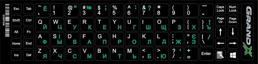 Наліпка на клавіатуру Grand-X 68 keys Cyrillic green, Latin white (GXDPGW) GXDPGW фото