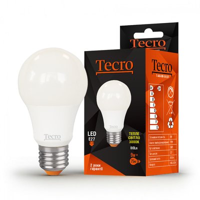 Лампа світлодіодна Tecro 9W E27 3000K (T-A60-9W-3K-E27) T-A60-9W-3K-E27 фото