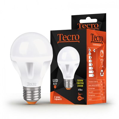 Лампа світлодіодна Tecro 5W E27 3000K (T2-A60-5W-3K-E27) T2-A60-5W-3K-E27 фото