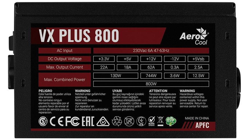 Блок живлення AeroCool VX Plus 800 (ACPN-VS80AEY.11) 800W ACPN-VS80AEY.11 фото