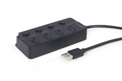 Концентратор USB 2.0 Gembird 4хUSB2.0, з вимикачами, пластик, Black (UHB-U2P4P-01) UHB-U2P4P-01 фото