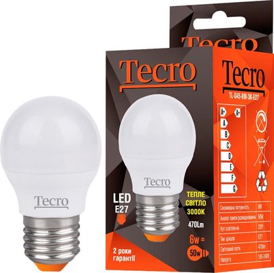Лампа світлодіодна Tecro 6W E27 3000K (TL-G45-6W-3K-E27) TL-G45-6W-3K-E27 фото
