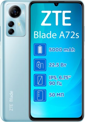 Смартфон ZTE Blade A72s 4/128GB Dual Sim Blue Blade A72s 4/128GB Blue фото