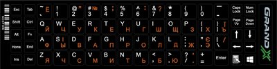 Наліпка на клавіатуру Grand-X 68 keys Cyrillic orange, Latin white (GXDPOW) GXDPOW фото