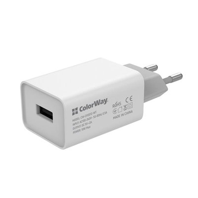 Мережевий зарядний пристрій ColorWay AutoID (1USBx2A) White (CW-CHS012-WT) CW-CHS012-WT фото