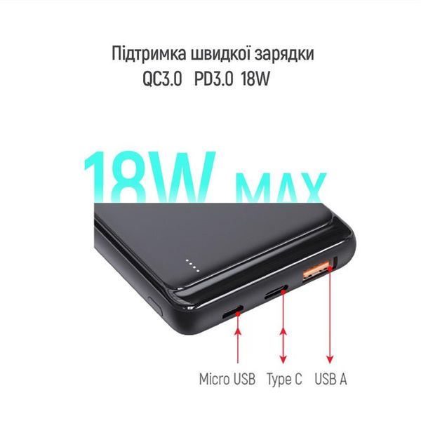 Універсальна мобільна батарея ColorWay Slim PD 10000mAh Black (CW-PB100LPG3BK-PD) CW-PB100LPG3BK-PD фото