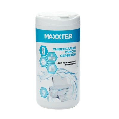 Очисні серветки Maxxter в тубі, для пластикових поверхонь, 100 шт. (CW-PL100-01) CW-PL100-01 фото