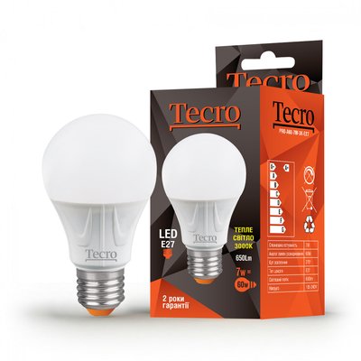 Лампа світлодіодна Tecro 7W E27 3000K (PRO-A60-7W-3K-E27) PRO-A60-7W-3K-E27 фото