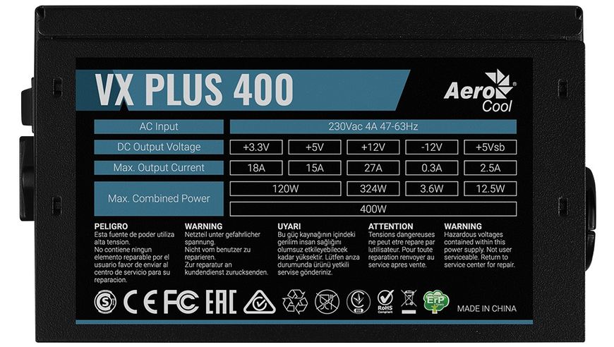 Блок живлення AeroCool VX Plus 400 (ACPN-VS40NEY.11) 400W ACPN-VS40NEY.11 фото