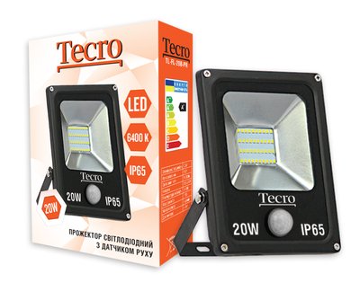 Світлодіодний прожектор Tecro TL-FL-20B-PR 20W 6400K з датчиком руху TL-FL-20B-PR фото