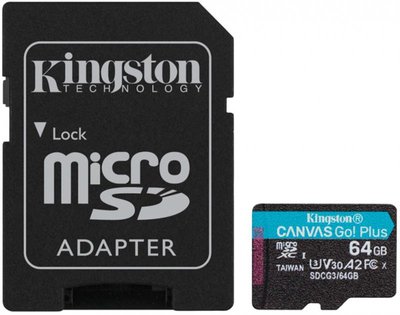 Карта пам`яті MicroSDXC 64GB UHS-I/U3 Class 10 Kingston Canvas Go! Plus R170/W70MB/s + SD-адаптер (SDCG3/64GB) SDCG3/64GB фото
