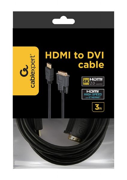 Кабель Cablexpert HDMI - DVI V 1.3 (M/M), двонаправлений, single-link, 18 + 1 pin, 3 м, Black (CC-HDMI-DVI-10) CC-HDMI-DVI-10 фото