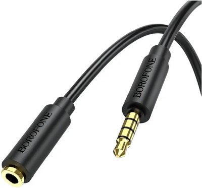 Аудіо-кабель Borofone BL12 3.5 мм - 3.5 мм (M/F), 1 м, чорний (BL12-1B) BL12-1B фото