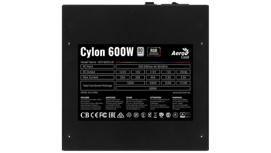 Блок живлення AeroCool Cylon 600 (ACPW-CL60AEC.11) 600W ACPW-CL60AEC.11 фото