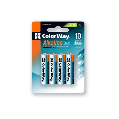 Батарейка ColorWay Alkaline Power AA/LR06 BL 4шт CW-BALR06-4BL фото
