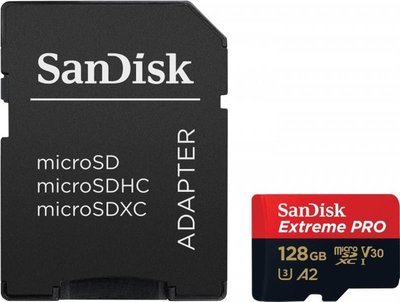 Карта пам`ятi MicroSDXC 128GB UHS-I U3 R200/W90MB/s SanDisk Extreme Pro V30 + SD-адаптер (SDSQXCD-128G-GN6MA) SDSQXCD-128G-GN6MA фото