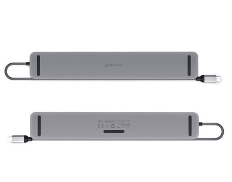 Концентратор REAL-EL CQ-1000 USB3.0х3/USB-C/HDMI/VGA/RJ45/SD/TF/3.5 mm audio, 0.4m, Space Grey EL123110005 фото