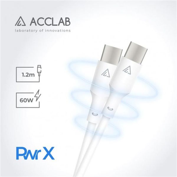 Кабель ACCLAB PwrX USB Type-C - USB Type-C (M/M), 60W, 1.2 м, White (1283126559563) 1283126559563 фото