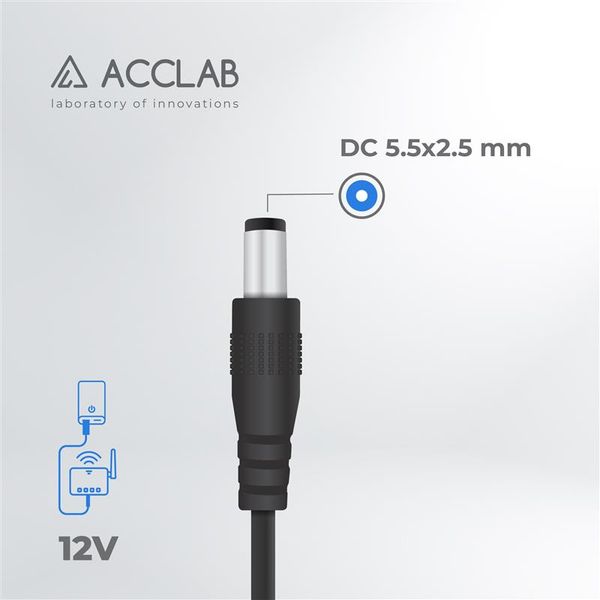 Кабель живлення ACCLAB USB - DC (M/M), 5.5х2.5 мм, 5V, 1.5A, 1 м, Black (1283126552823) 1283126552823 фото