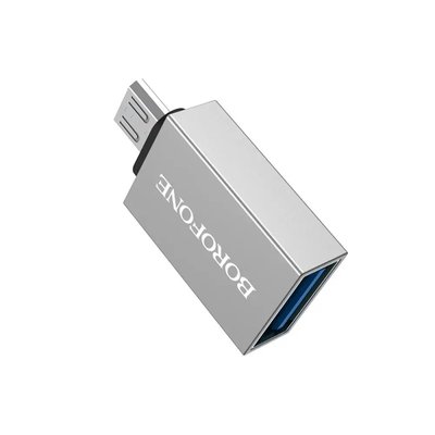 Адаптер Borofone BV2 USB - micro USB (F/M), сріблястий (BV2S) BV2S фото